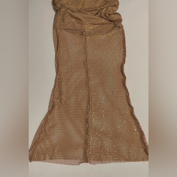 Self Portrait Tan Hotfix Fishnet Maxi Dress crystal Rhinestone studded gown 10 - Picture 14 of 16
